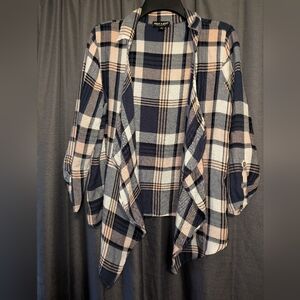 Women's About a Girl Blue and Pink Plaid Open Cardigan Sz. L